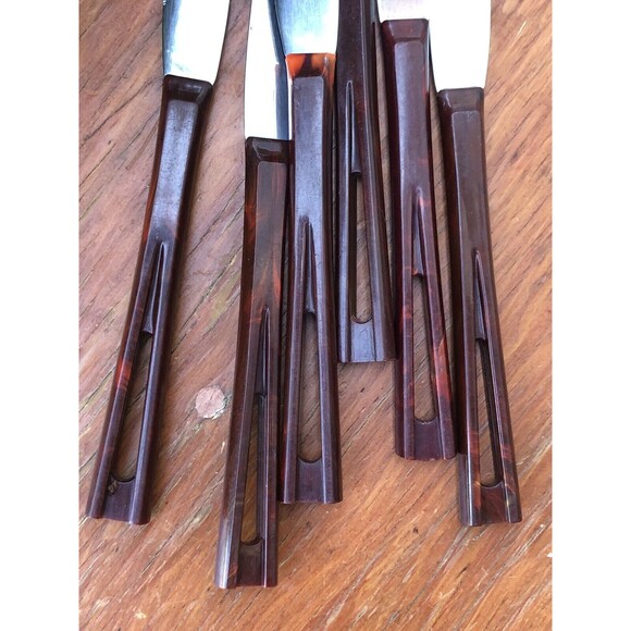 Stanhome Bakelite Kitchen Table Knives Stainless Steel Set of 6 Vintage - Picture 9 of 9